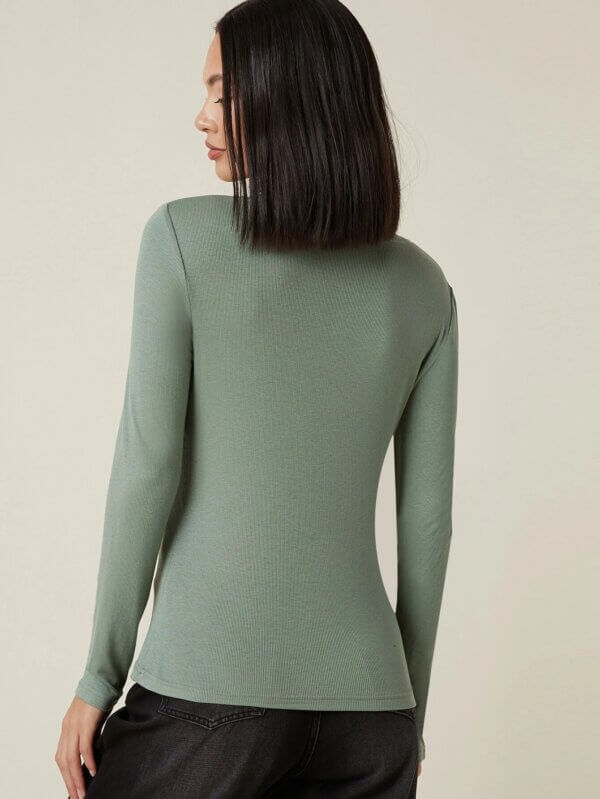 Button Half Placket Rib-knit Tee - Image 2