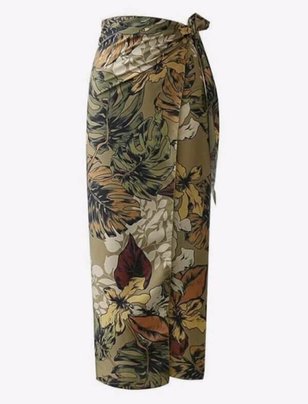 Foliage Print Overlap Skirt