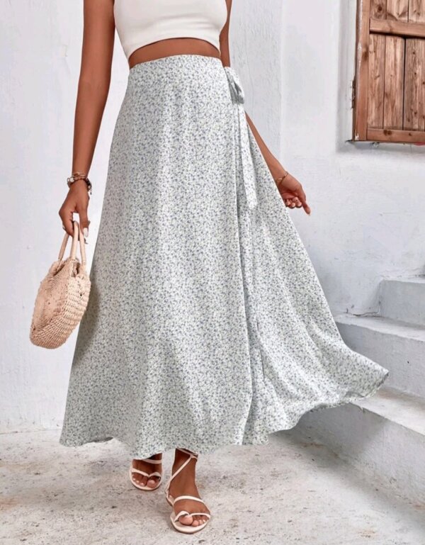 Ditsy Floral Tie Side Wrap Skirt - Image 3