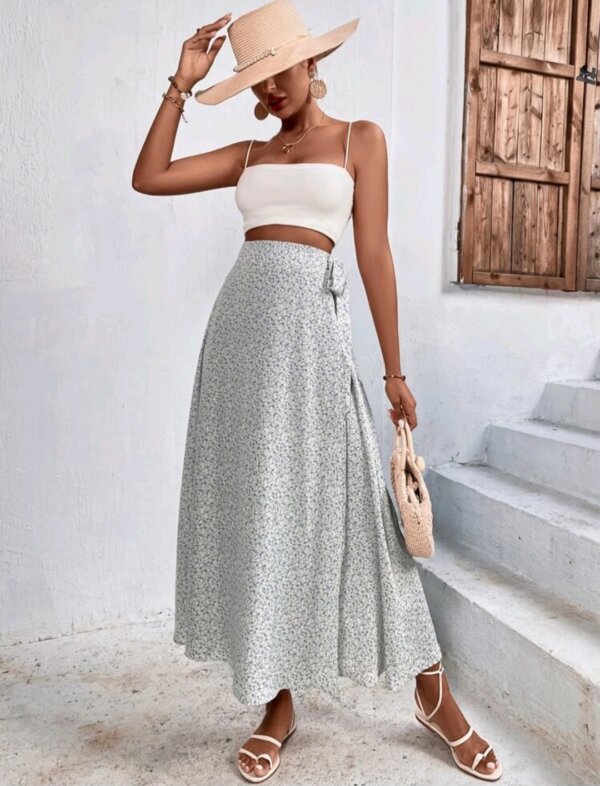 Ditsy Floral Tie Side Wrap Skirt - Image 7