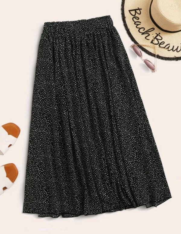Dalmatian Print Flared Midi Skirt