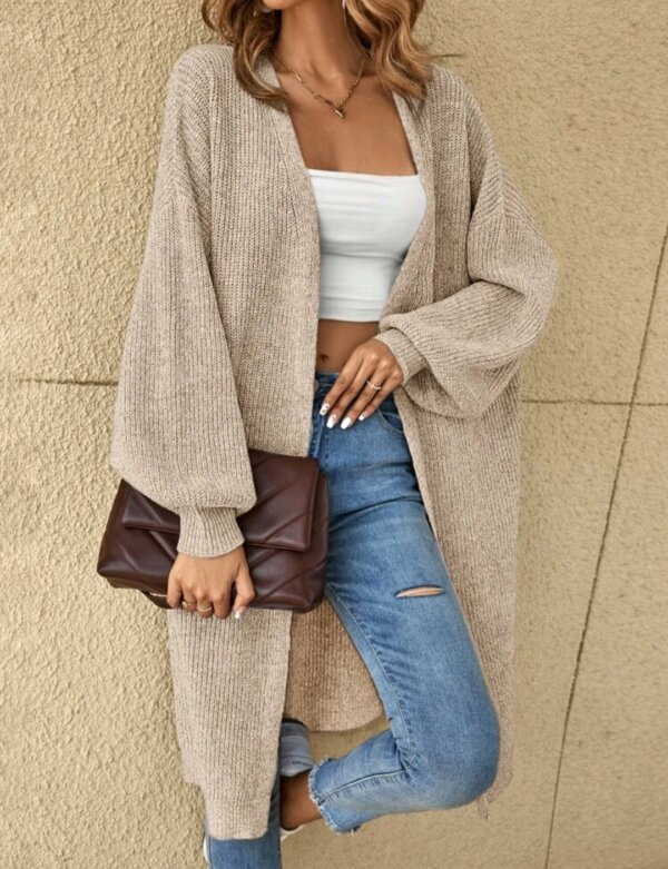Drop Shoulder Ribbed Knit Duster Cardigan - Image 2