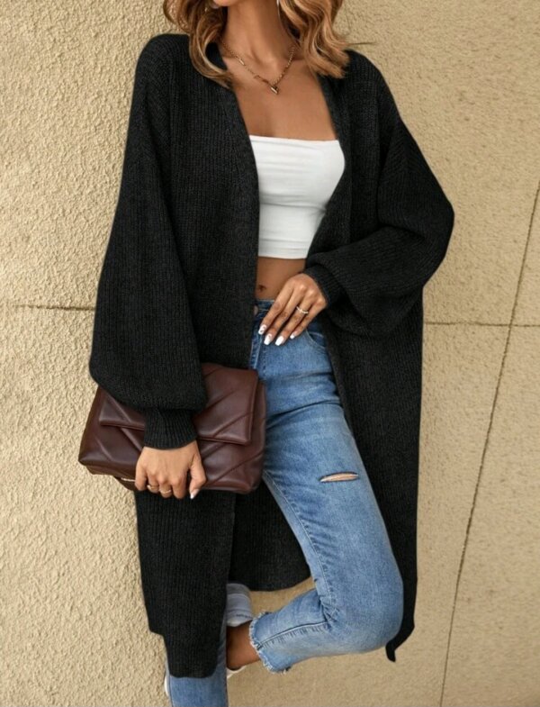 Drop Shoulder Ribbed Knit Duster Cardigan - Image 4