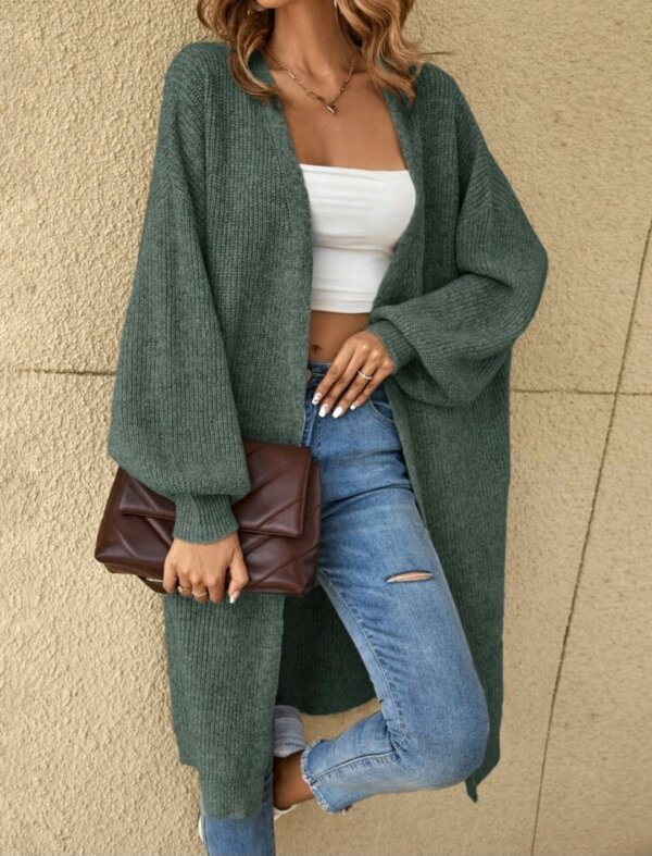 Drop Shoulder Ribbed Knit Duster Cardigan - Image 6