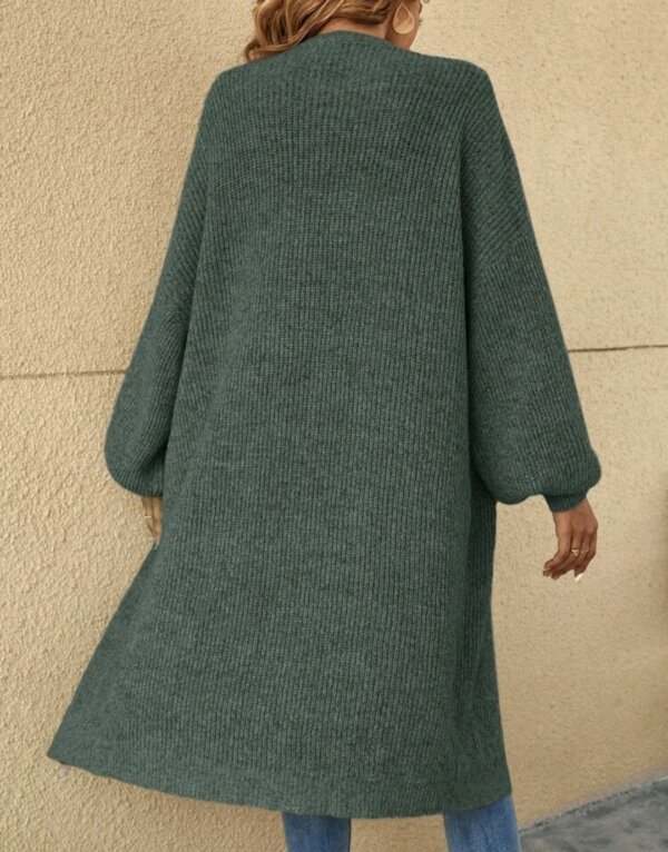 Drop Shoulder Ribbed Knit Duster Cardigan - Image 7