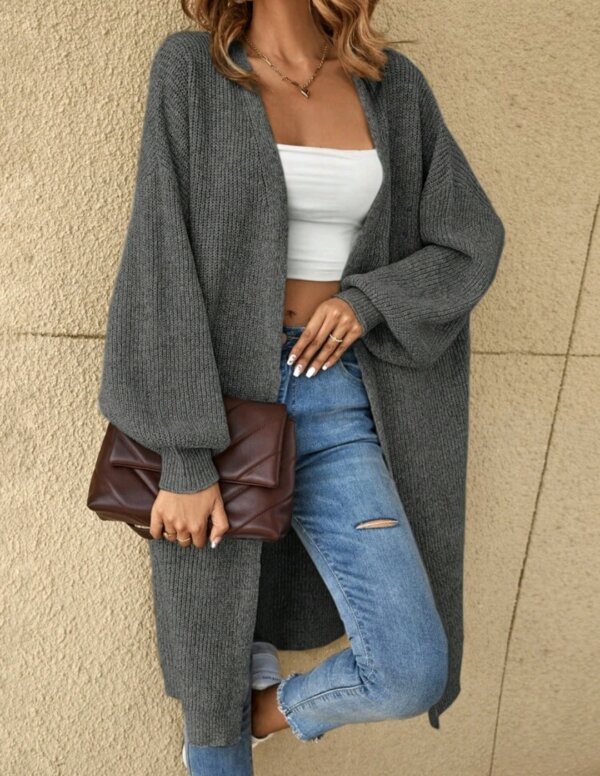 Drop Shoulder Ribbed Knit Duster Cardigan - Image 12