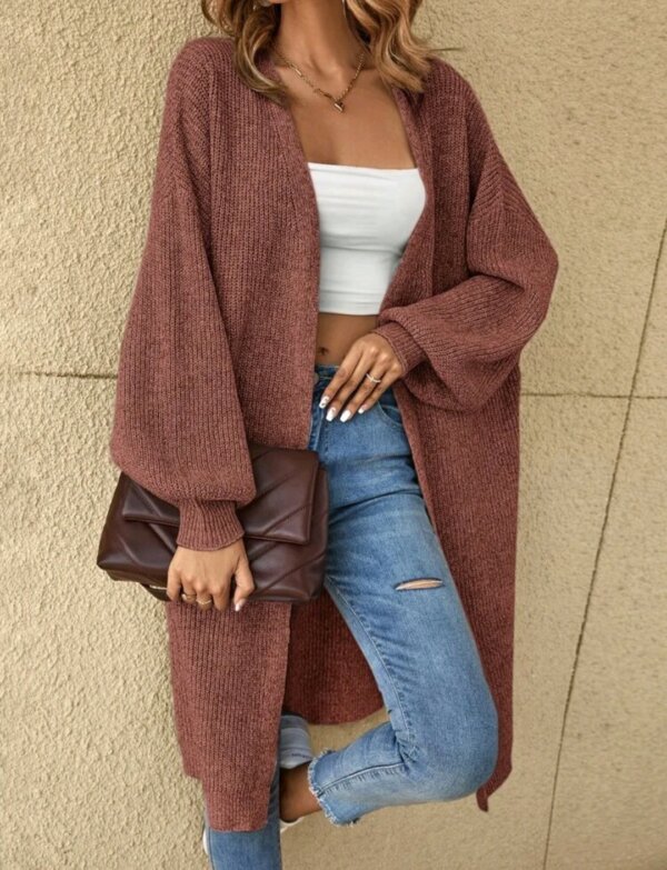 Drop Shoulder Ribbed Knit Duster Cardigan - Image 16