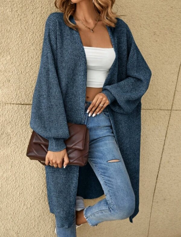Drop Shoulder Ribbed Knit Duster Cardigan - Image 15
