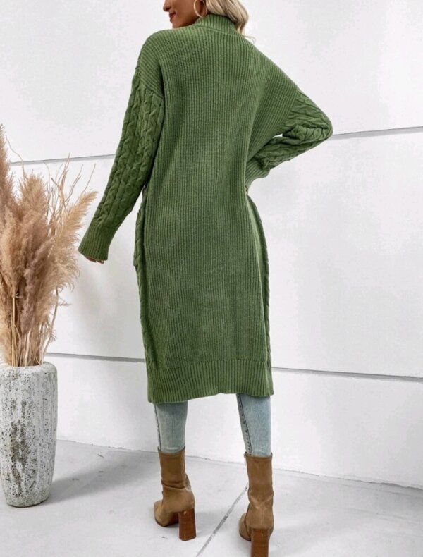 Dual Pocket Drop Shoulder Cable Knit Duster Cardigan - Image 3