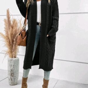 Dual Pocket Drop Shoulder Cable Knit Duster Cardigan