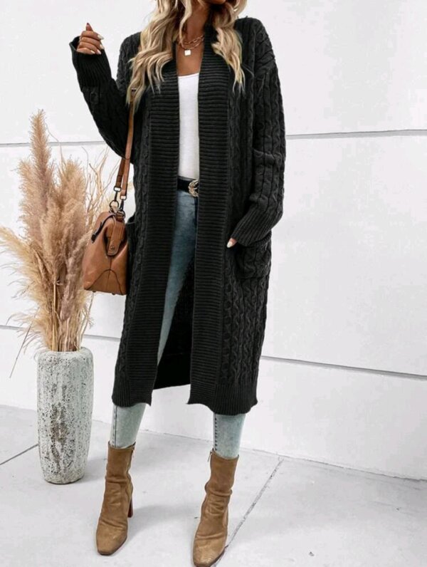 Dual Pocket Drop Shoulder Cable Knit Duster Cardigan