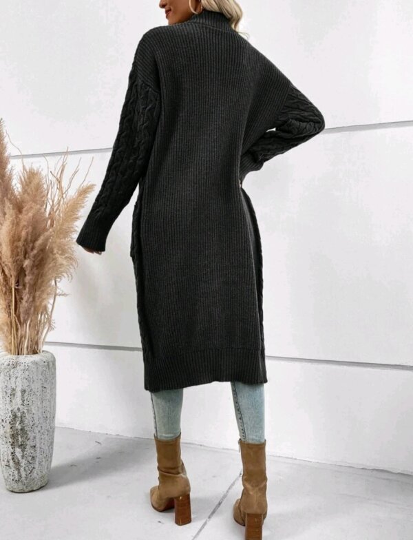 Dual Pocket Drop Shoulder Cable Knit Duster Cardigan - Image 5