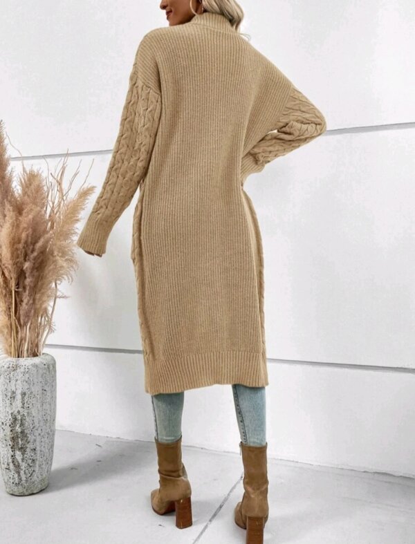 Dual Pocket Drop Shoulder Cable Knit Duster Cardigan - Image 7