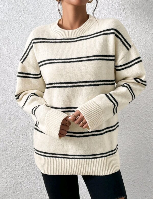 Frenchy Striped Pattern Drop Shoulder Jumper - Image 4