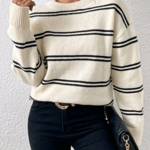 Frenchy Striped Pattern Drop Shoulder Jumper